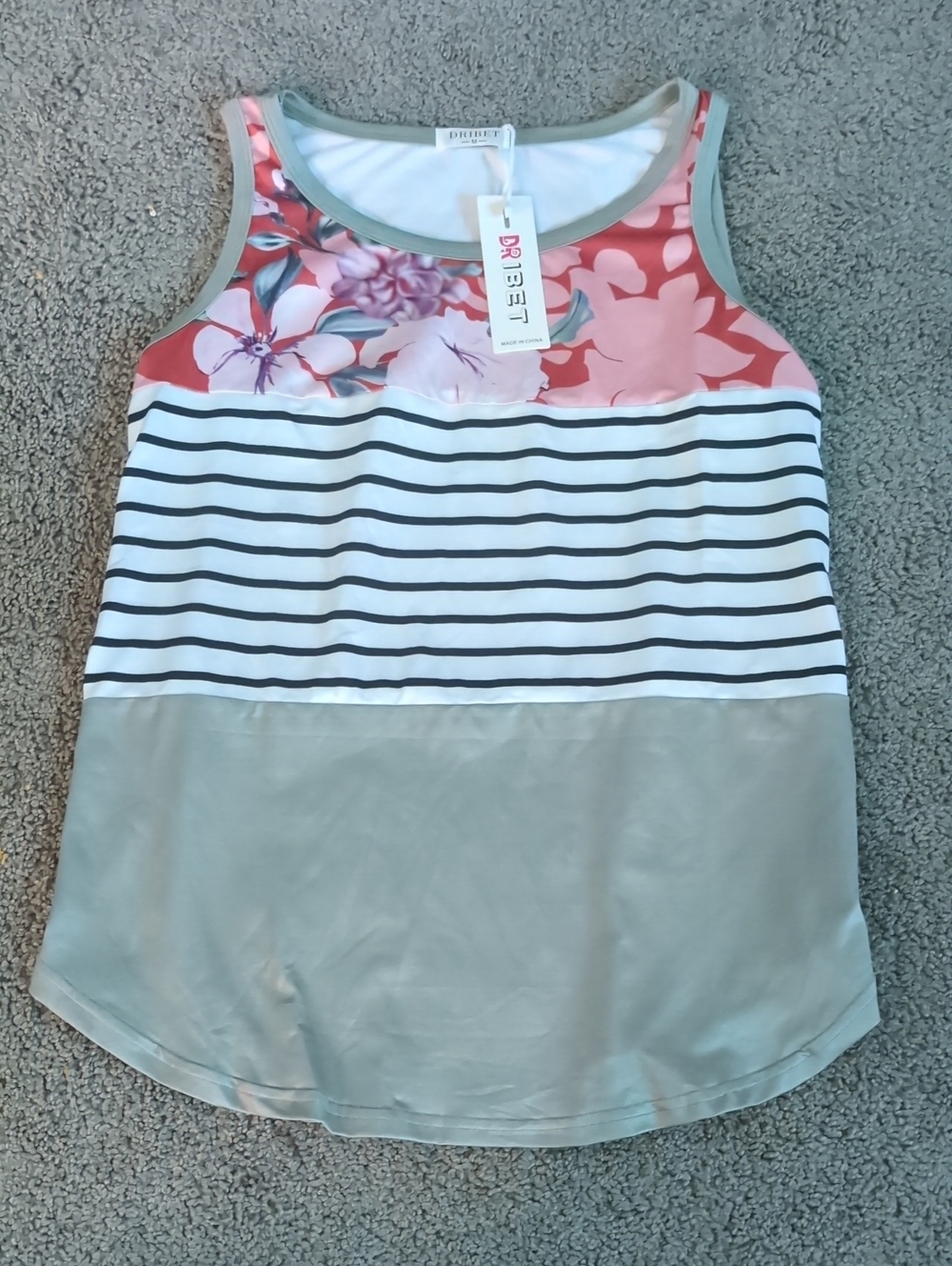 NWT Drifted Floral & Stripe Tank Top in Coral and Sage